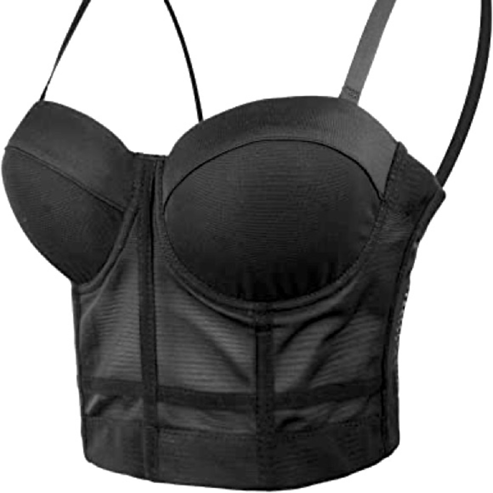 Corzzet Black Mesh Bustier/Corset Cropped Top Large